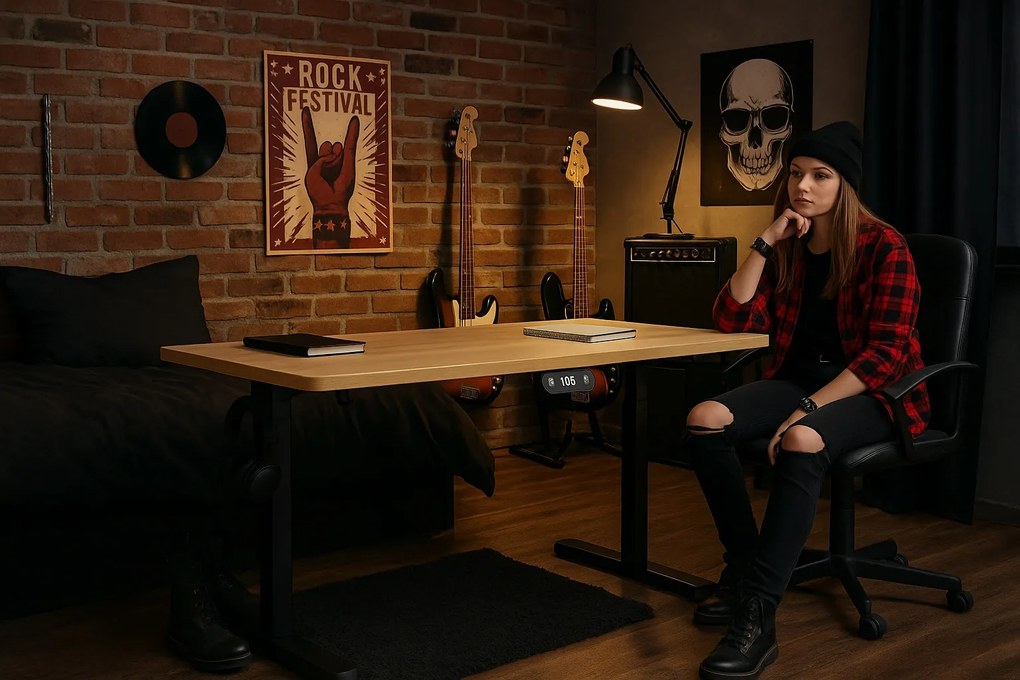 Herný stôl BR01 svetlohnedý s čiernym rámom 140 cm