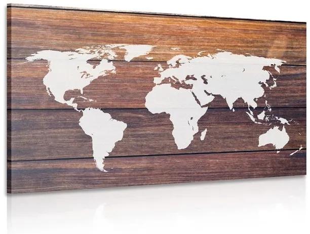 Obraz mapa sveta s dreveným pozadím - 90x60