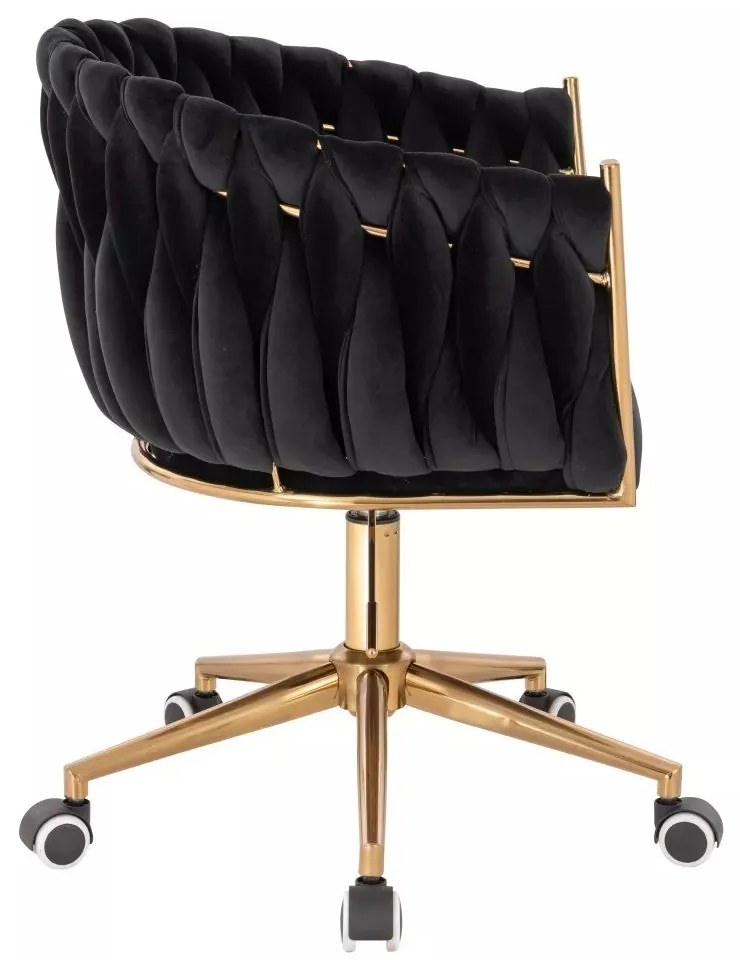 LuxuryForm DESIGN Kreslo NORDEN VELUR na zlatej podstave s kolieskami - čierne