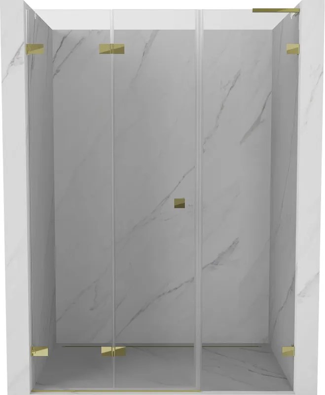 Mexen Lunar-F, L skladacie ľavé sprchové dvere 120 cm, číre sklo, zlatý profil, 836SL-120-050-50-00-L