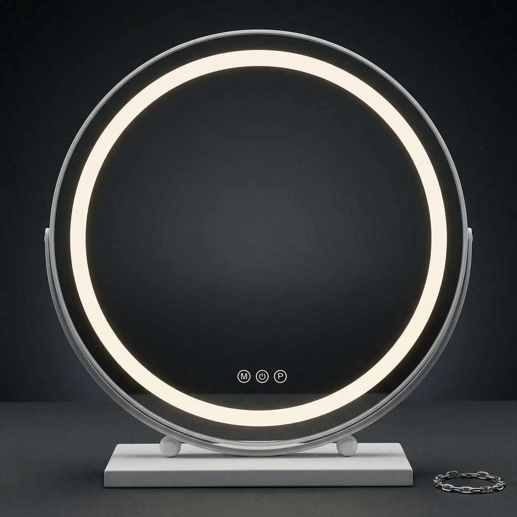 Rea Make-Up, LED okrúhle kozmetické zrkadlo na postavenie 50 cm, biela, HOM-12021