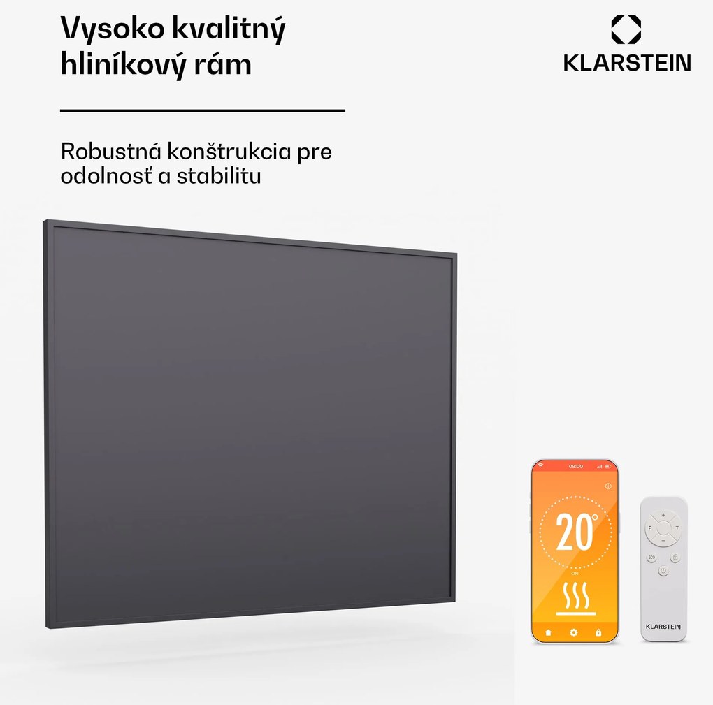 Klarstein Inteligentný infračervený ohrievač Wonderwall, 60x60cm, Aplikácia, 360W, Týždenný časovač, IP24