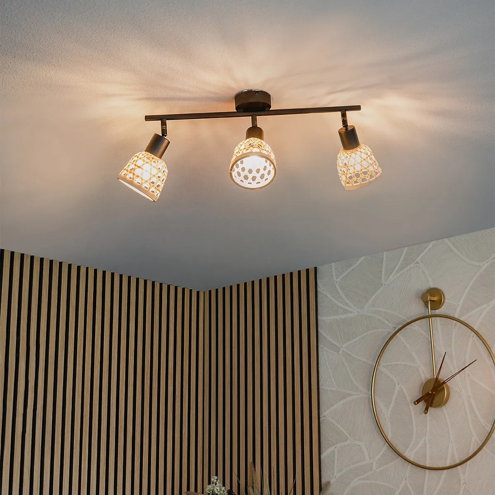 Orientálne bodové svetlo čierne s bambusom 3-svetlo - Rayan