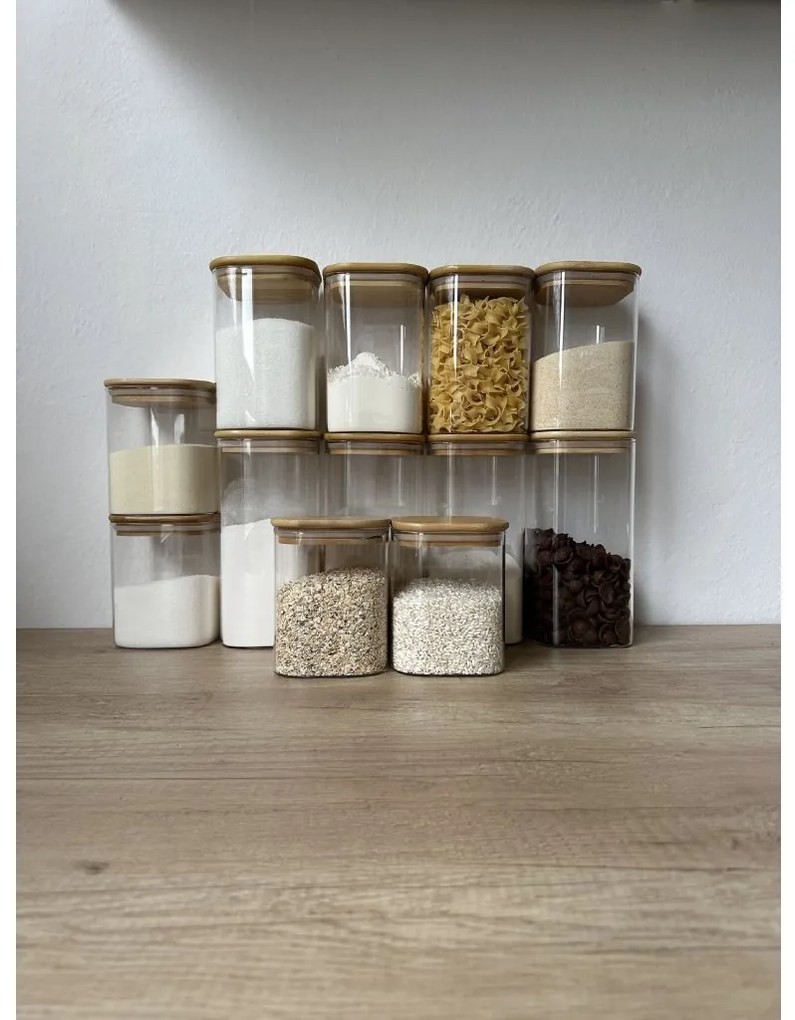 Orion Sklenená dóza hranatá s bambusovým vekom, 1,3 l BORO