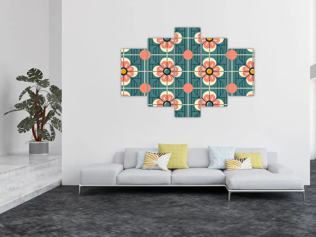 Obraz - Retro vzor s kvetmi (150x105 cm)