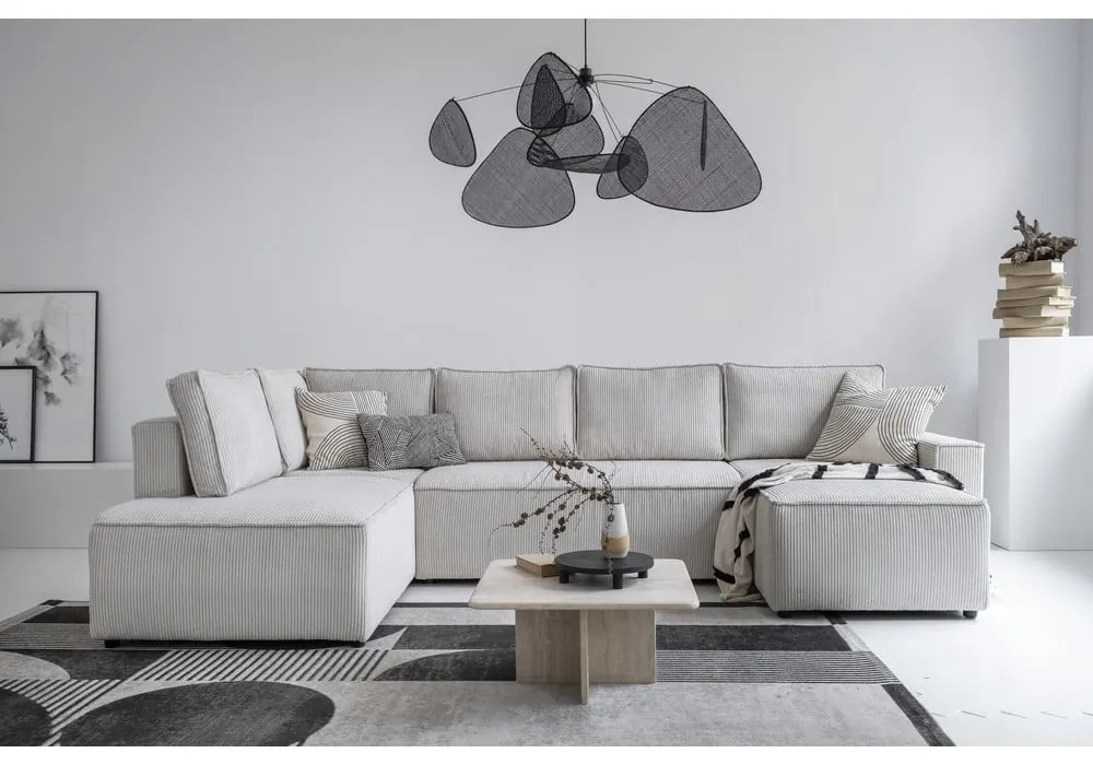 Biela menčestrová rozkladacia rohová pohovka (ľavý roh/do tvaru "U") Brave Dave – Miuform