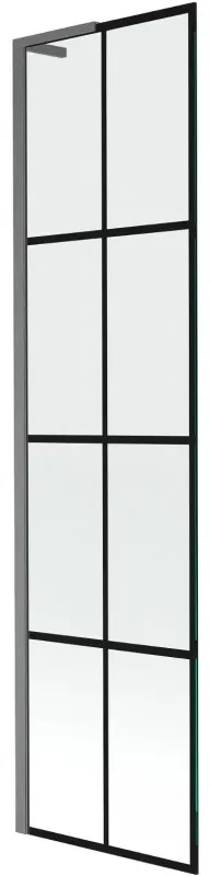 Mexen Next L, 1-krídlová vaňová zástena 50 x 150 cm, 6mm číre sklo-čierny vzor, grafitový profil, 895-050-000-03-77-66