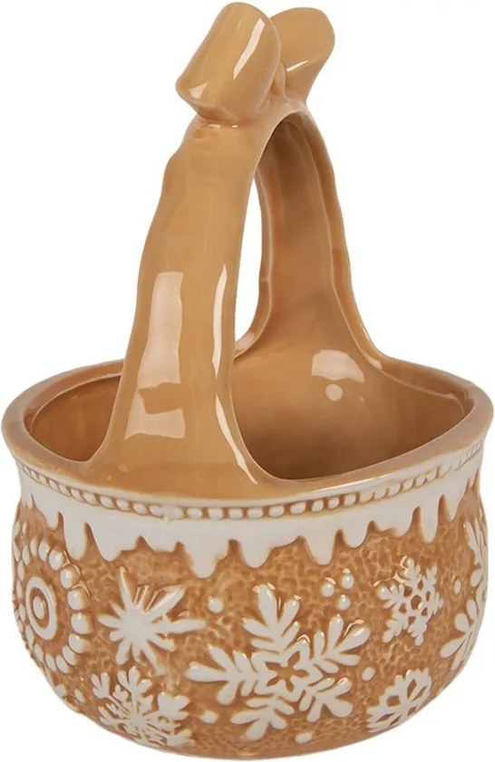Hnedá keramická miska košík s vločkami Gingerbread - Ø15*21 cm