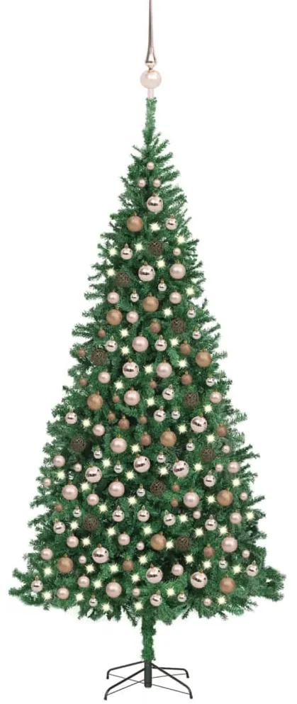 Umelý vianočný stromček s LED a súpravou gulí zelený 300 cm 3077836