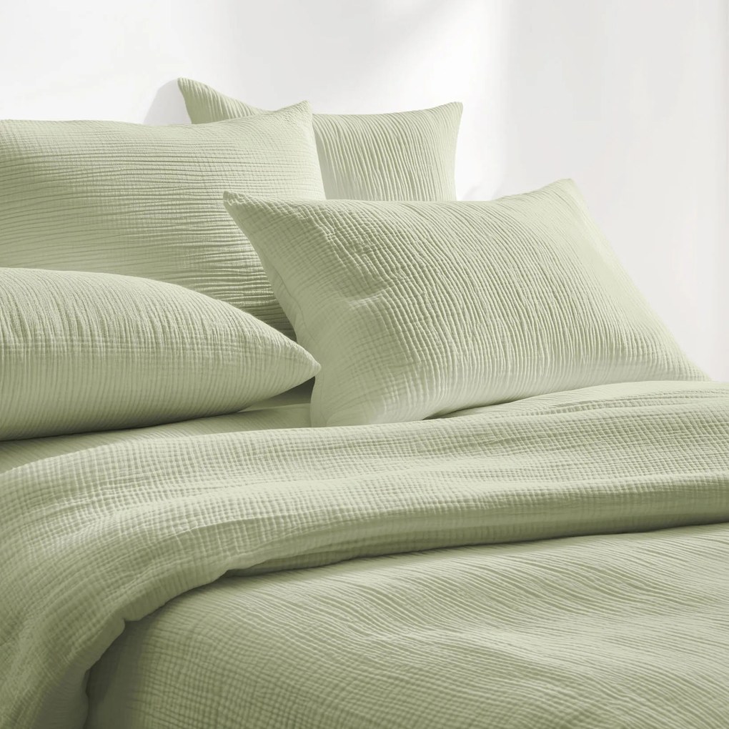 Goldea mušelínové posteľné obliečky – svetlo šalviové 200 x 200 a 2ks 70 x 90 cm