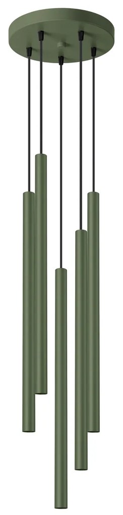 Závesné svietidlo Pastelo, 5x olivové kovové tienidlo, o