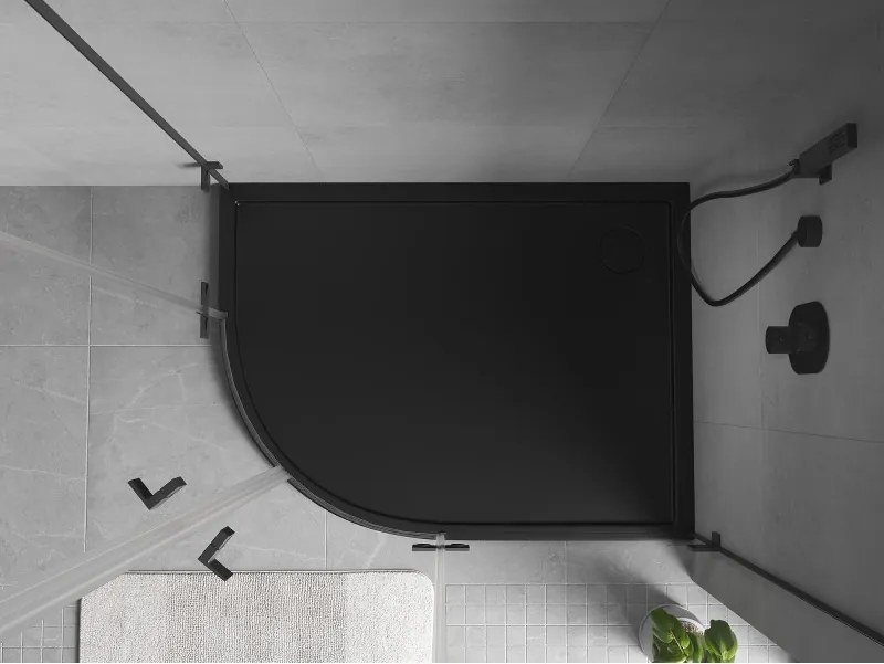Mexen Flow, asymetrická štvrťkruhová sprchová vanička slim, pravá 90 x 80 cm, čierna matná - 46Q708090R