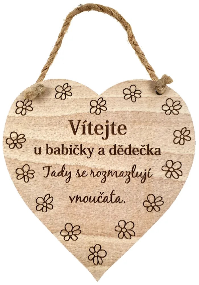 AMADEA Drevené srdce s textom Vitajte u babičky a deduška, tu.. , masívne drevo, 16 x 15 cm