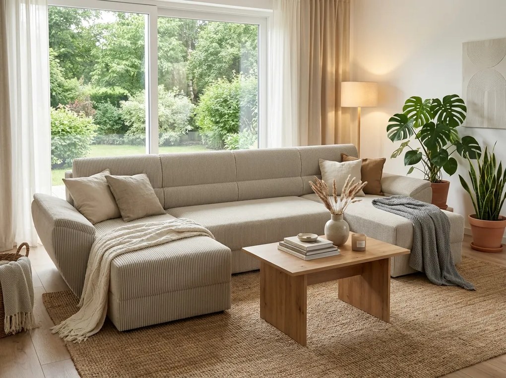 Rozkladacia sedacia súprava do U TAVERO 321x140 cm, svetlobéžová