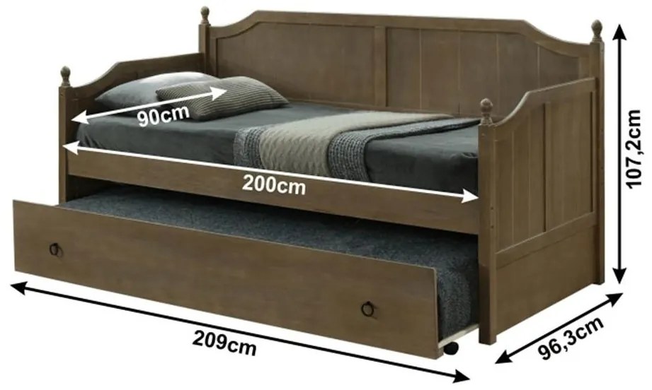 Posteľ s prístelkou, 90x200, dub antický, BAROBA