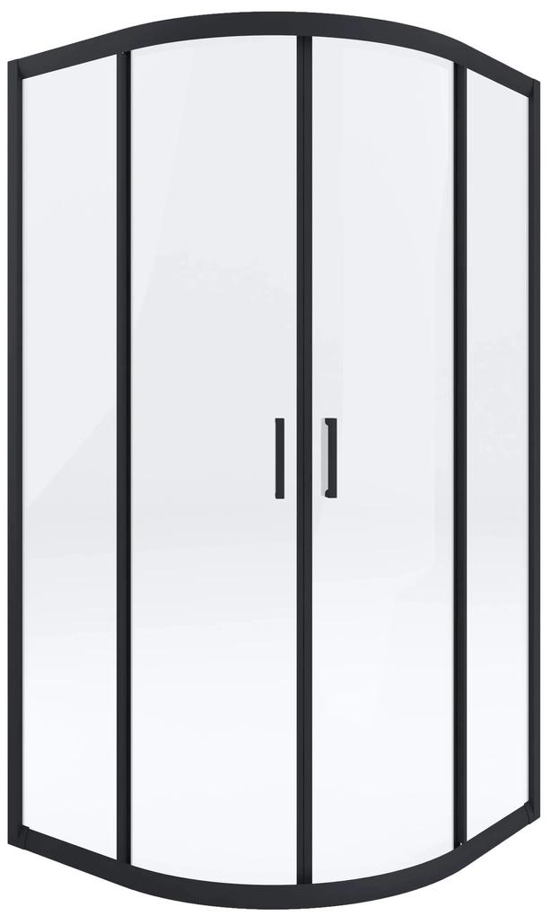 Deante Funkia, štvrťkruhový sprchový kút s posuvnými dverami 90x90 cm, výška 185cm, 5mm číre sklo, čierny profil, KYP_N51K