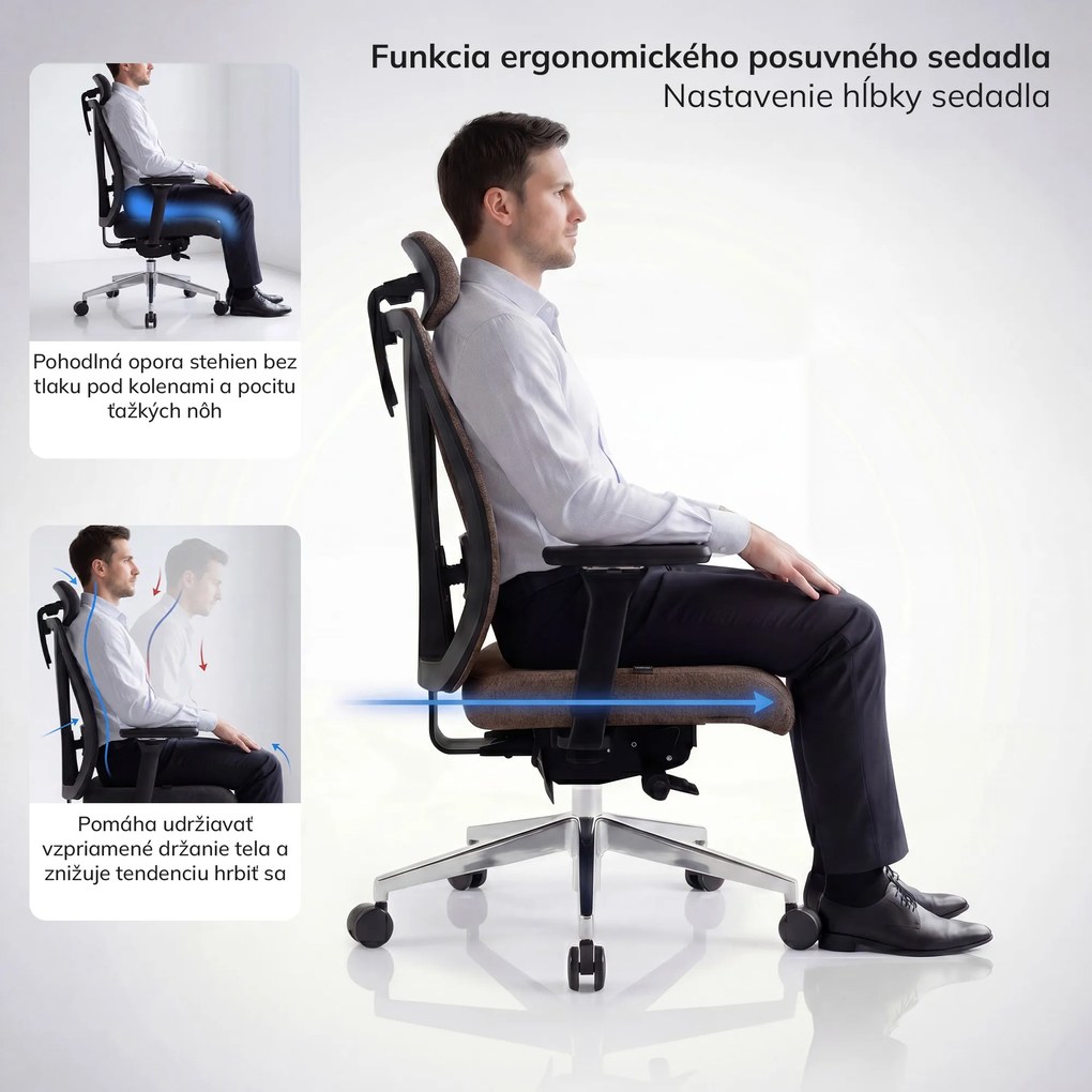 Ergonomická otočná kancelárska stolička, hnedá: VECTOR