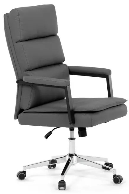 Židle kancelářská, šedá ekokůže, kříž kov chromový, houpací mechanismus, čalouněné područky