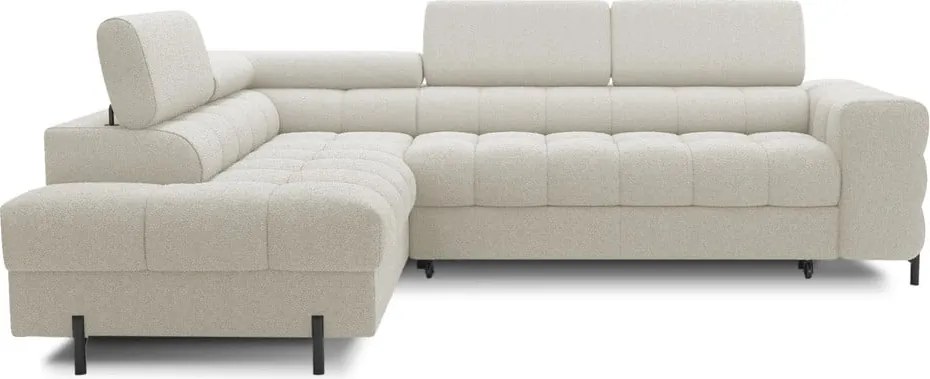 Krémovobiela rozkladacia/s úložným priestorom rohová pohovka z textílie buklé (ľavý roh/do L) Ferucce – ELTAP