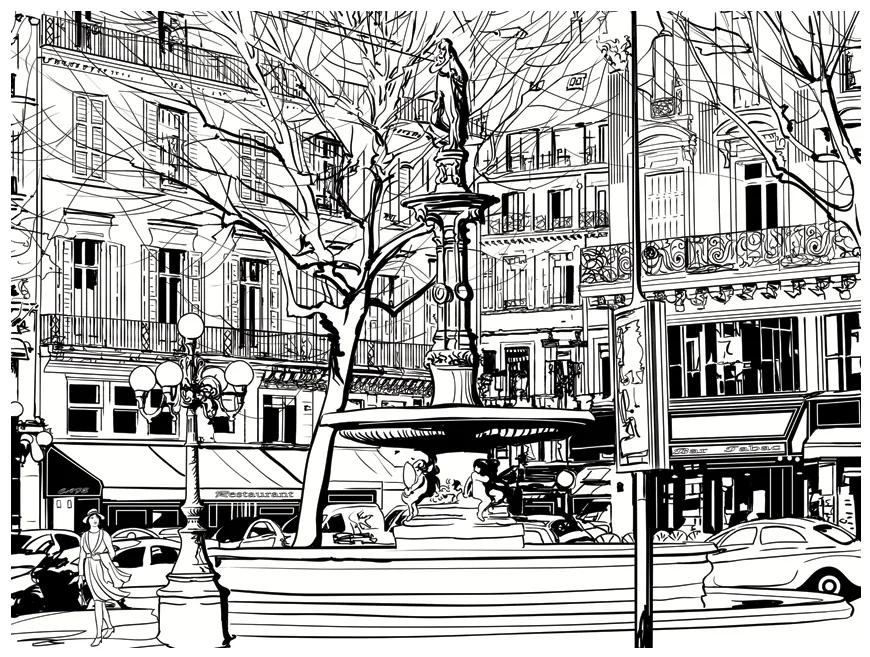 Artgeist Fototapeta - Sketch of parisian fountain Veľkosť: 300x231, Verzia: Premium