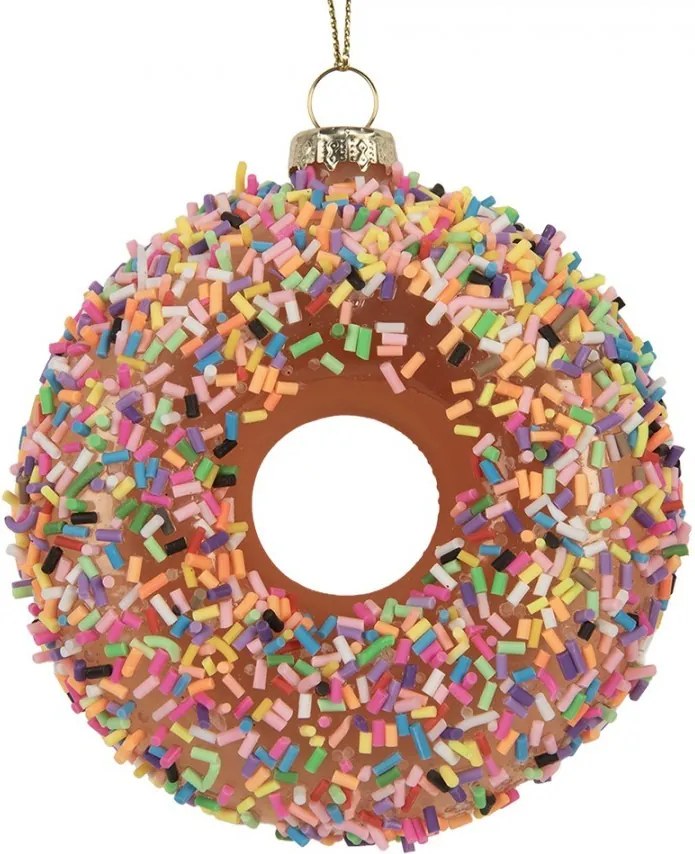 Vianočná sklenená závesná ozdoba hnedý donut - Ø 10*4 cm