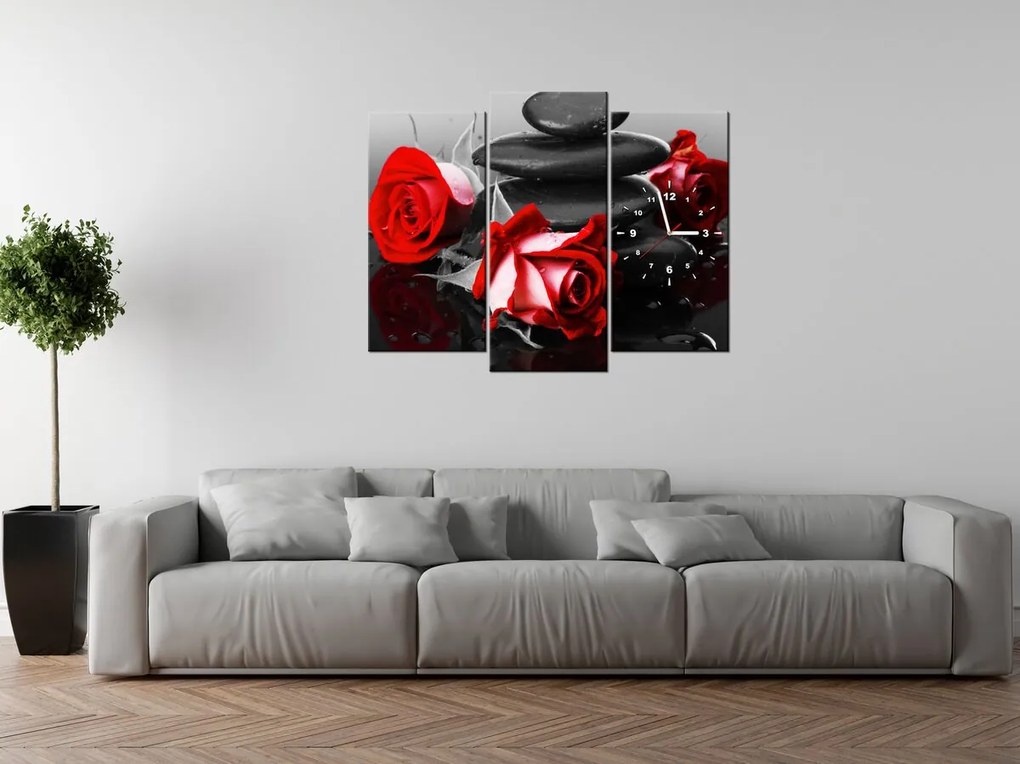 Gario Obraz s hodinami Roses and spa - 3 dielny Rozmery: 90 x 30 cm