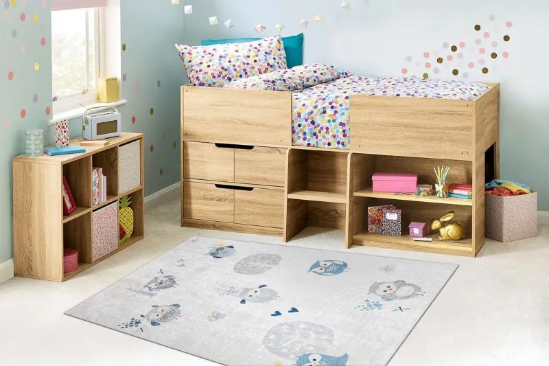 BAMBINO 1161 umývací koberec Sovy pre deti protišmykový - sivá Veľkosť: 80x150 cm