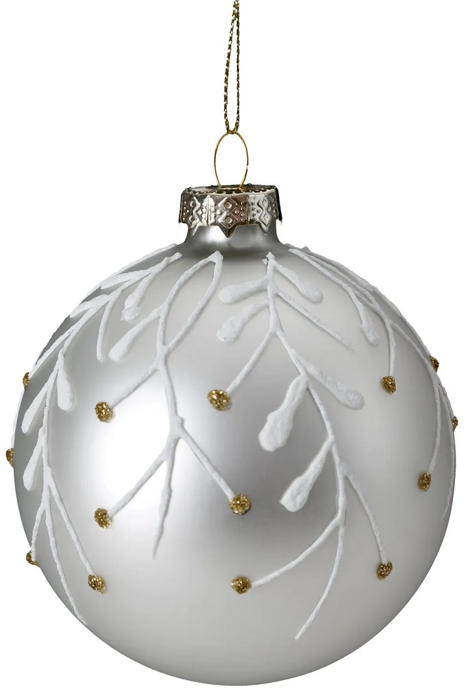 SKLENENÁ VIANOČNÁ BANKA NA STROMČEK SADA 4 KS (FI) 8 CM STRIEBORNÁ