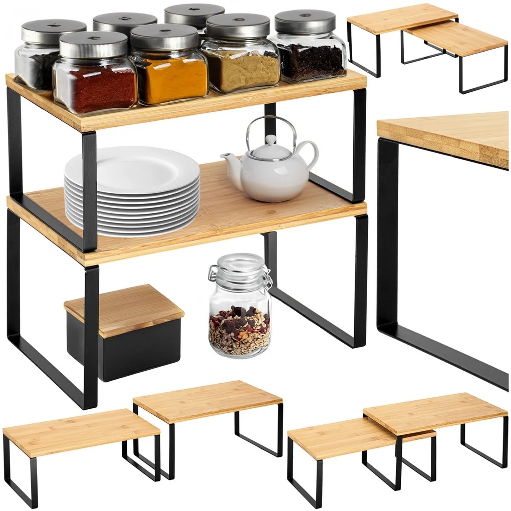 Súprava 2 ks kuchynských políc GINGER čierna/hnedá