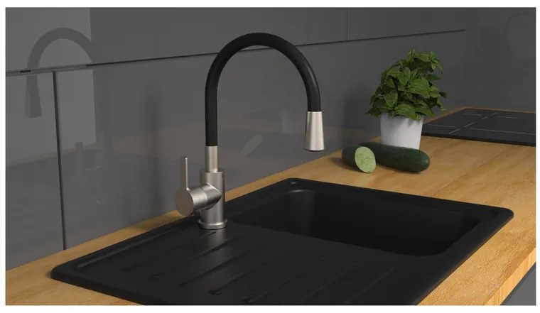 Eisl Kuchynská batéria Flexo, s funkciou Cold-Start (ušľachtilá oceľ/čierna) (100335792)