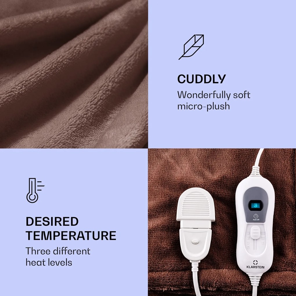 Klarstein Dr. Watson XXL, vyhrievacia deka, 3 stupne ohrevu, prateľná, 200 x 180 cm, mikroplyš