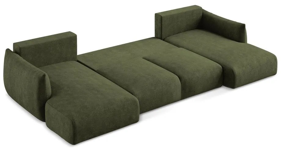 Zelená ženilková rozkladacia rohová pohovka (do tvaru "U") Leila – Makamii