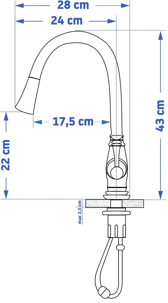 Rea Deco, vysoká drezová batéria h-430, čierna matná/retro, REA-B0182