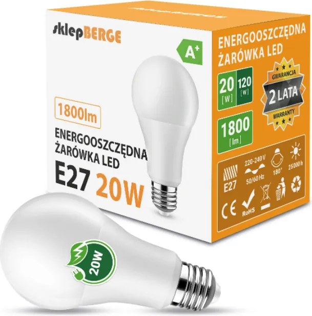 BERGE LED žiarovka - E27 - A80 - 20W - 1800Lm - teplá biela