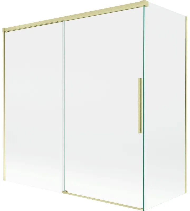 Mexen Rox, 2-krídlová posuvná vaňová zástena 160 + 70 x 150 cm, 8mm číre sklo, zlatý matný profil, 8C9-160-070-55-00