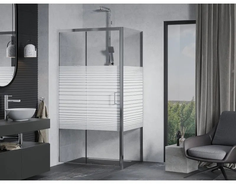 Mexen Apia, sprchový kút s posuvnými dverami 135 (dvere) x 100 (stena) cm, 6mm číre sklo s pásikmi, chrómový profil, 840-135-100-01-20