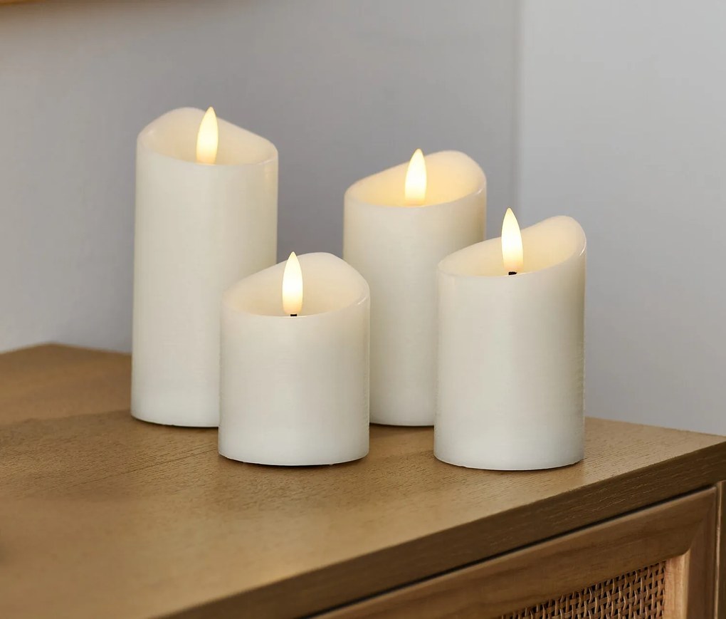 Sviečky z pravého vosku s LED, 4 ks, krémové