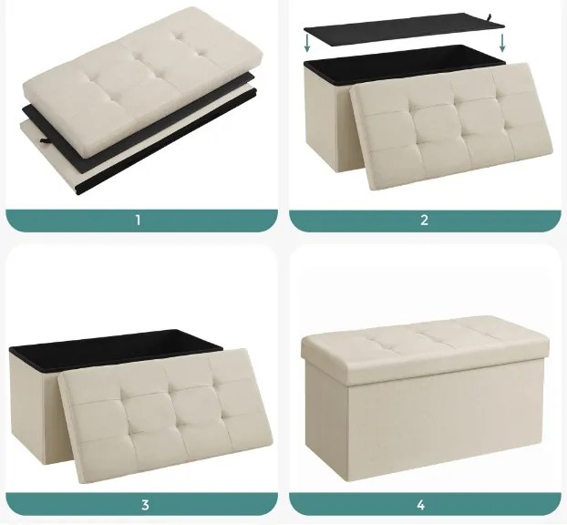 Taburet s úložným priestorom OTTOMAN 76x38 cm, krémový
