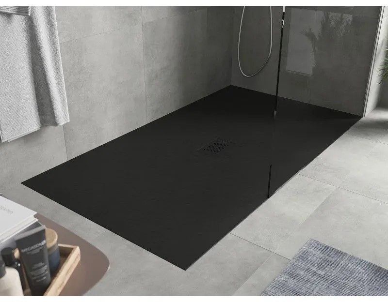 Mexen Hugo, obdĺžniková sprchová vanička SMC 160 x 100 cm, čierna, čierna krytka, 42701016-B
