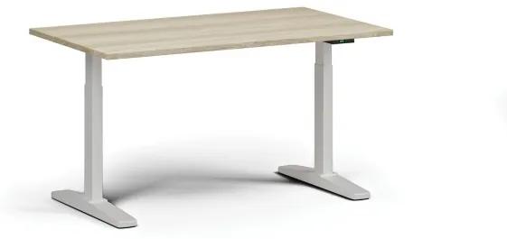 Výškovo nastaviteľný stôl, elektrický, 675-1325 mm, doska 1400x800 mm, biela podnož, dub prírodný