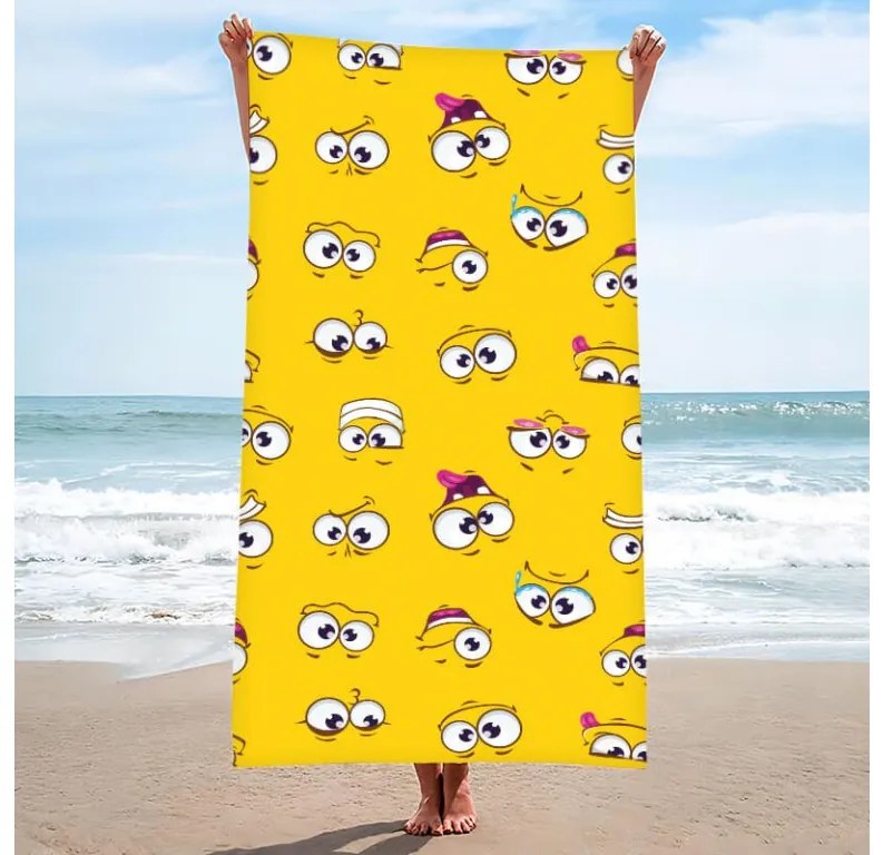 Plážový set SMILE – osuška 100×180 cm a pončo 80×145 cm, žltý