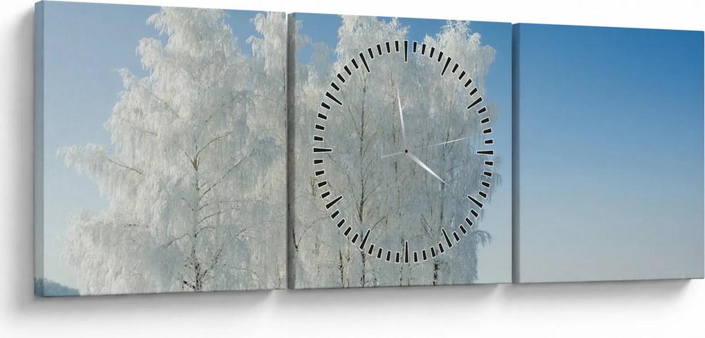 Obraz zasneženej krajiny (s hodinami) (90x30 cm)