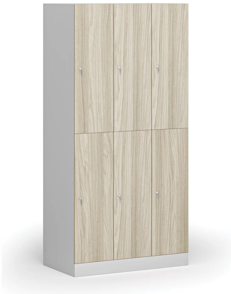 Šatníková skrinka s úložnými boxmi, 6 boxov, 1850 x 900 x 500 mm, demont, cylindrický zámok, laminované dvere, dub prírodný