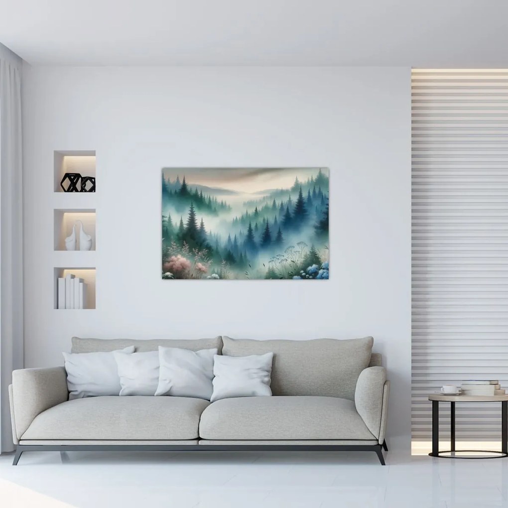 Obraz - Lesná krajina s hmlou (90x60 cm)