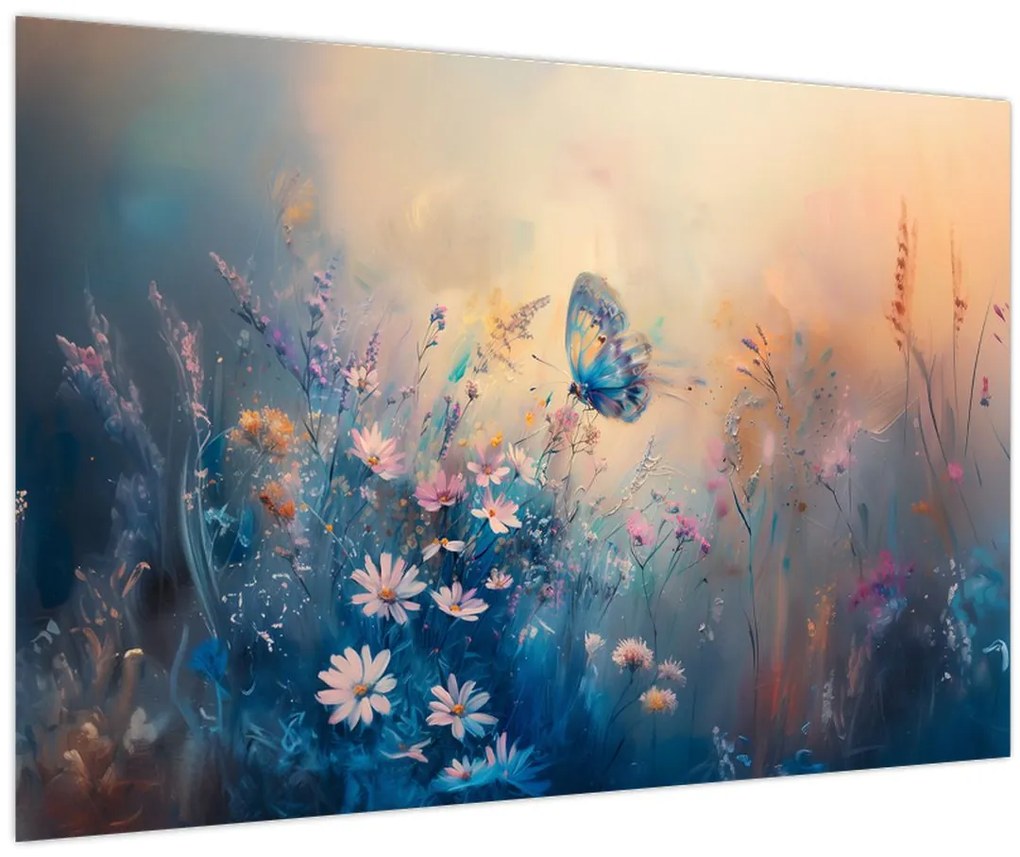 Obraz - Lúka s motýľom (90x60 cm)