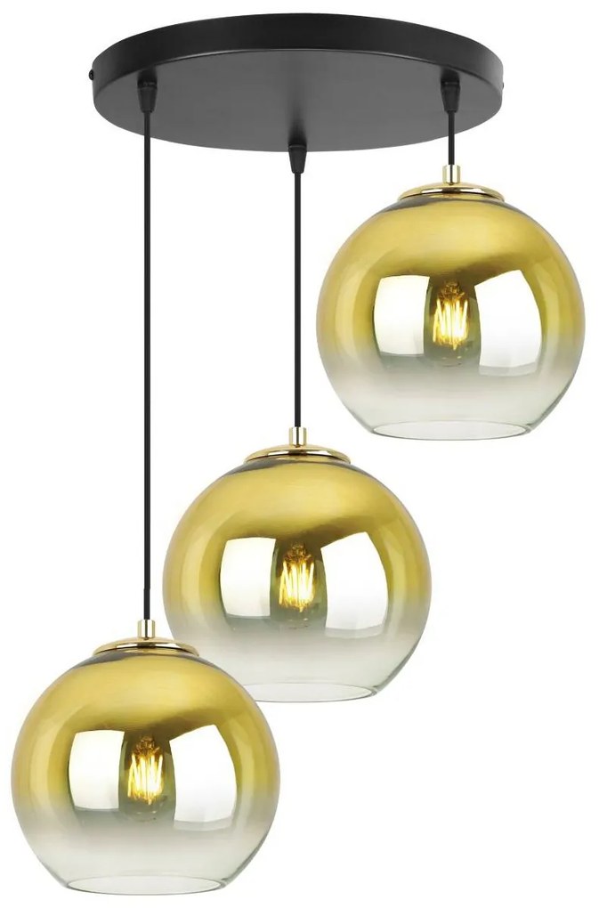 Závesné svietidlo Bergen Gold, 3x zlaté/transparentné sklenené tienidlo (fi 20cm), o