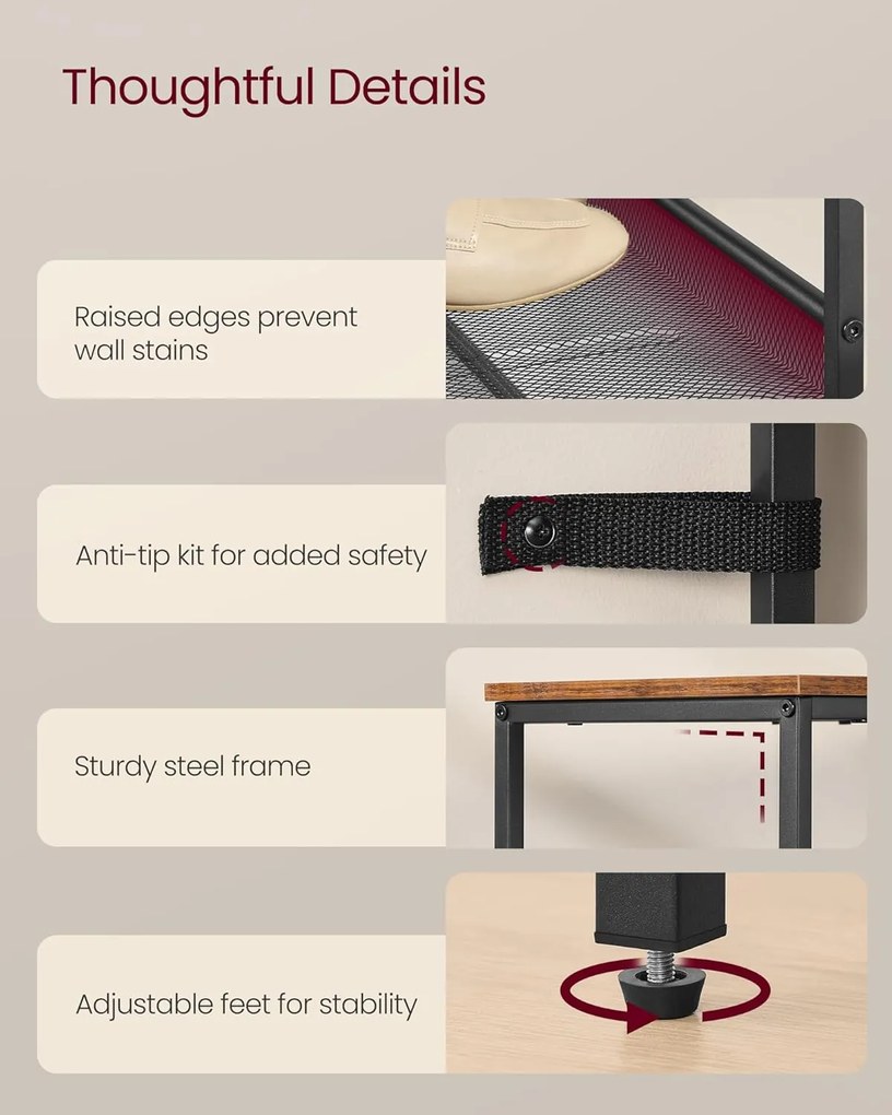 VASAGLE stojan na topánky, 6 poschodový, 28x75x114 cm, hnedo-čierny