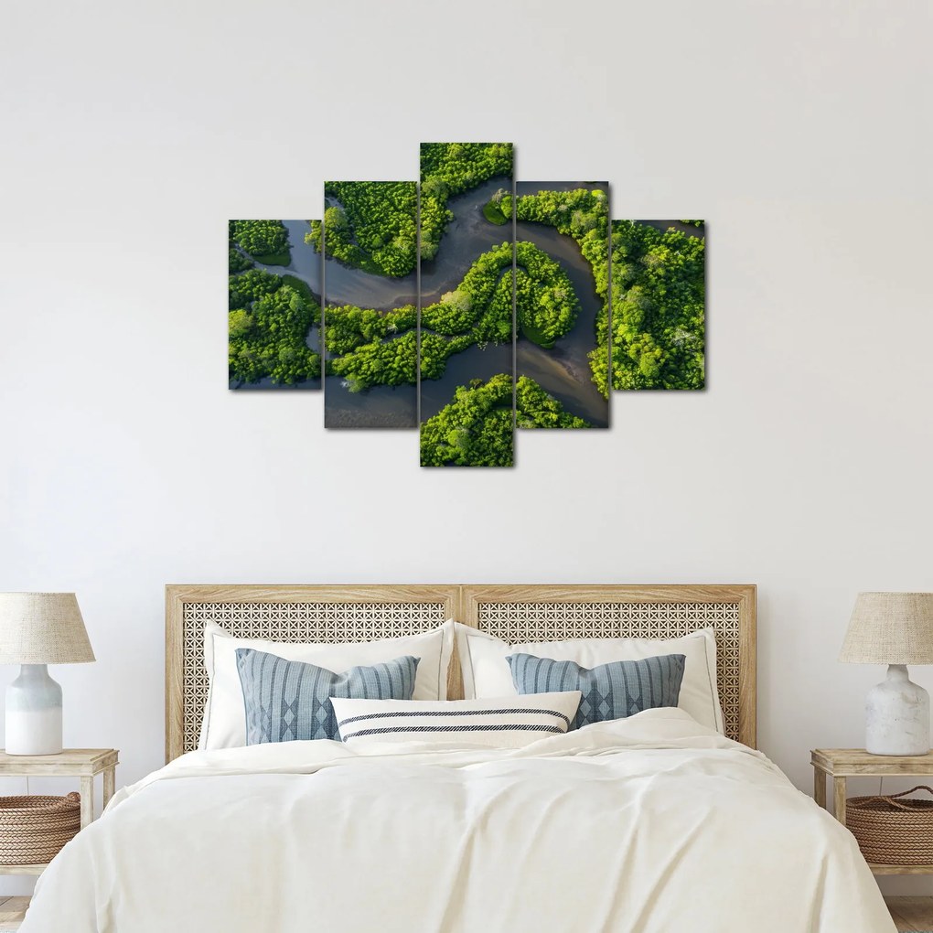 Obraz - Lesná krajina s riekou (150x105 cm)