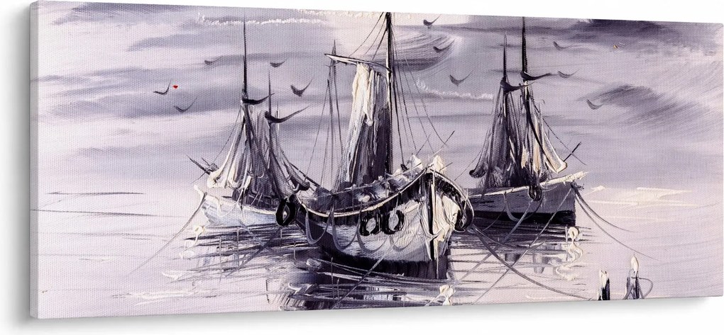 Obraz - Prístav, olejomaľba (120x50 cm)
