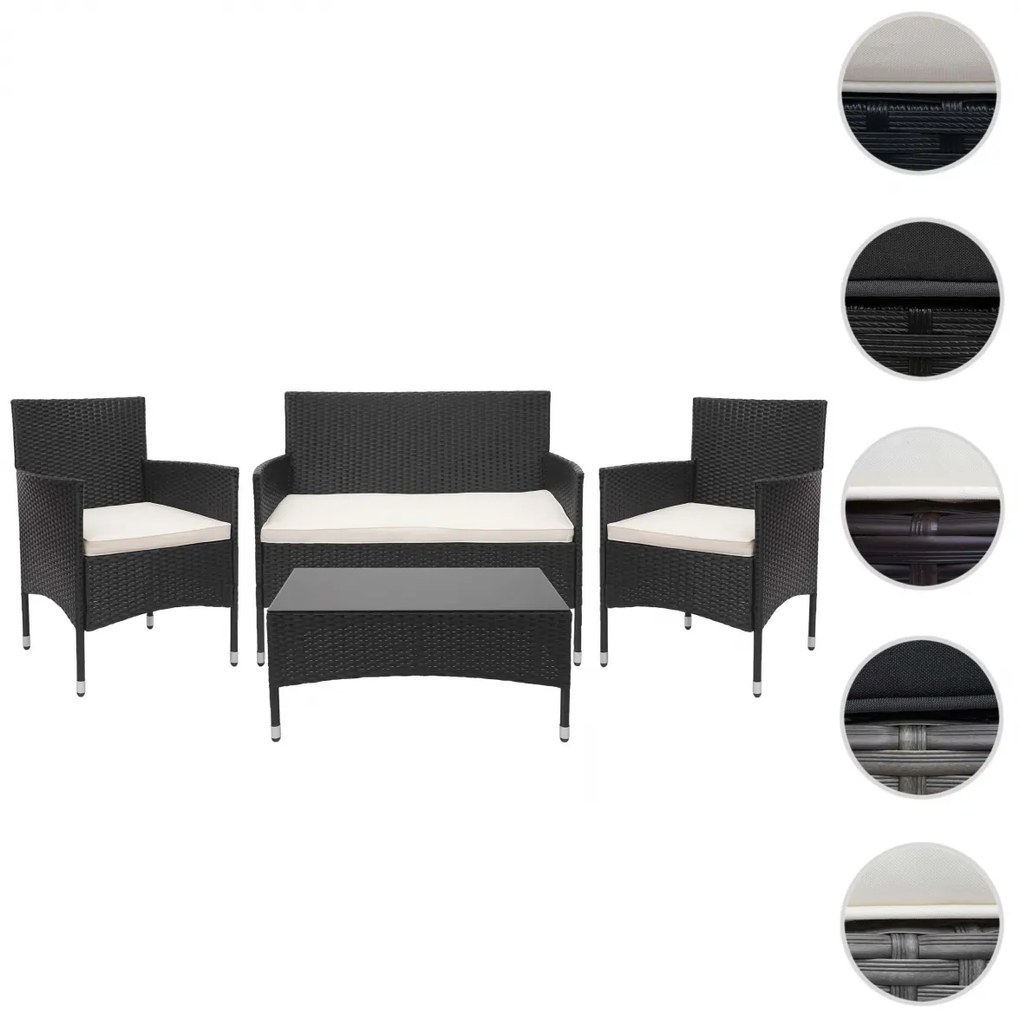 Záhradná súprava 2 kresiel, pohovky a stolíka HWC-F55 - sivá, krémové vankúše